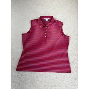 Nike Golf Polo Shirt Youth Girl's Size XL‎ Red Blue Striped Sleeveless Collared